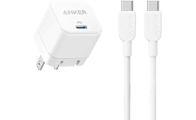 Anker USB-C Fast Charger 20W with Foldable Plug + USB-C to USB-C Cable – Compact Power Adapter for iPhone 15 Series, Galaxy, Pixel, iPad & More – White